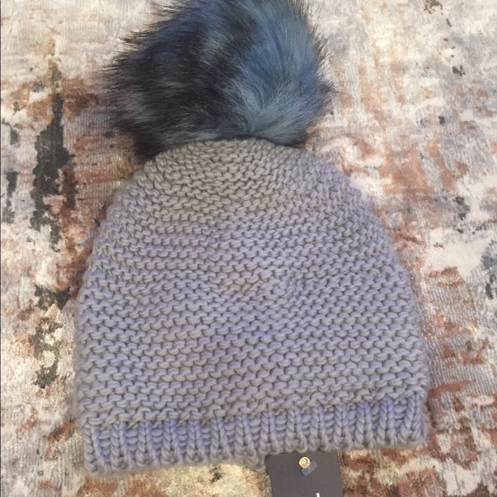 NORLA Faux Fur Pompom Cinched Knit Beanie